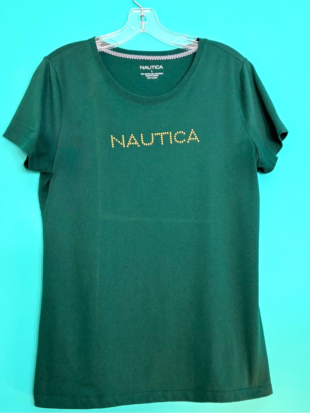 Nautica Emerald Green Short Sleeve Tee with Gold  Logo